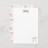 Carte De Remerciements Aquarelle rose Bow Monogram (Devant / Derrière)