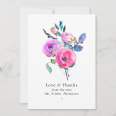 Carte De Remerciements Aquarelle rose chaud Mariage (Devant)