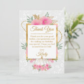 Carte De Remerciements Aquarelle rose Citrouille Fleurs or Foil doux 16 (Debout devant)