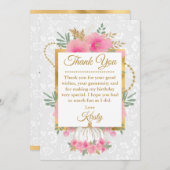 Carte De Remerciements Aquarelle rose Citrouille Fleurs or Foil doux 16 (Devant / Derrière)