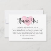 Carte De Remerciements Aquarelle rose coeur rousse. Mariage de script mod (Devant)