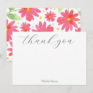 Carte De Remerciements Aquarelle rose corail Motif marguerite 2