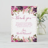 Carte De Remerciements Aquarelle rose et violet Fleurs Anniversaire (Debout devant)