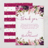 Carte De Remerciements Aquarelle rose et violet Fleurs Anniversaire (Devant / Derrière)