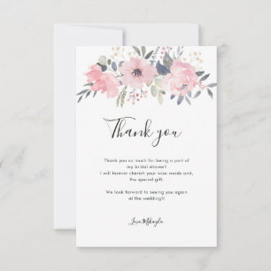 Carte De Remerciements Aquarelle rose Fête des mariées florale