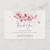 Carte De Remerciements Aquarelle rose fleurs cerisier Mariage (Devant)