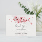 Carte De Remerciements Aquarelle rose fleurs cerisier Mariage (Debout devant)