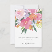 Carte De Remerciements Aquarelle rose Floral (Dos)