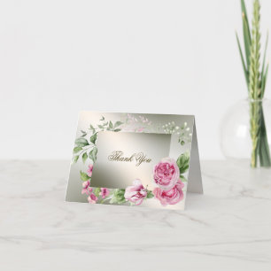Carte De Remerciements Aquarelle rose Floral Frame Bronze brillant