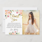 Carte De Remerciements Aquarelle rose Floral Gold Script Photo Anniversai (Devant)
