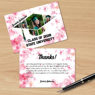 Carte De Remerciements Aquarelle rose Floral Graduation Photo Collage