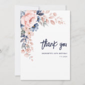 Carte De Remerciements Aquarelle rose florale 80e anniversaire (Devant)