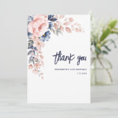 Carte De Remerciements Aquarelle rose florale 80e anniversaire (Debout devant)