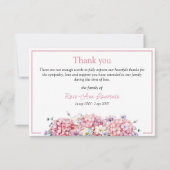 Carte De Remerciements Aquarelle rose hydrangea fleurs d'été funérailles (Devant)