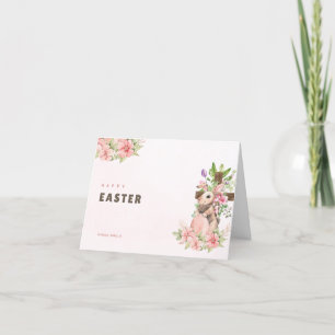 Carte De Remerciements Aquarelle rose Joyeux Salutation de Pâques, lapin
