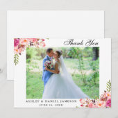 Carte De Remerciements Aquarelle rose Mariage (Devant / Derrière)