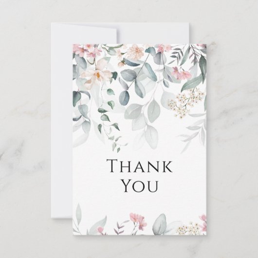 Carte De Remerciements Aquarelle rose Mariage de verdure (Devant)