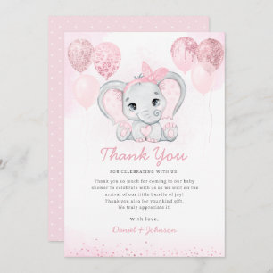 Carte De Remerciements Aquarelle rose moderne Cute Elephant Baby shower