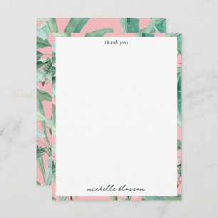 Carte De Remerciements Aquarelle rose moderne Tropical Banana Palm Feuill