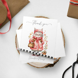 Carte De Remerciements Aquarelle rose pâle Grandma Chat Floral