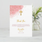 Carte De Remerciements Aquarelle rose Parties scintillant Gold Cross Bapt (Debout devant)
