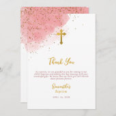 Carte De Remerciements Aquarelle rose Parties scintillant Gold Cross Bapt (Devant / Derrière)
