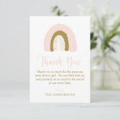 Carte De Remerciements Aquarelle rose pastel douce Baby shower arc-en-cie (Debout devant)