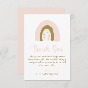 Carte De Remerciements Aquarelle rose pastel douce Baby shower arc-en-cie