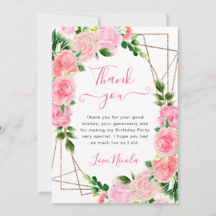 Carte De Remerciements Aquarelle rose Roses Gold Frame Anniversaire