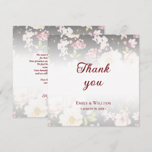 Carte De Remerciements Aquarelle rose Roses jaunes, noir flou, Mariage