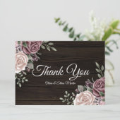 Carte De Remerciements Aquarelle rose rustique Bois Floral (Debout devant)