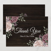 Carte De Remerciements Aquarelle rose rustique Bois Floral (Devant / Derrière)