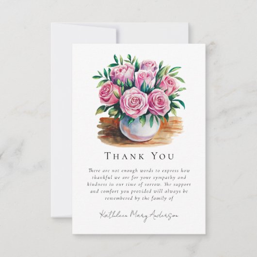 Carte De Remerciements Aquarelle Rose Sympathy funérailles (Devant)