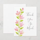 Carte De Remerciements Aquarelle rose tige florale (Devant / Derrière)