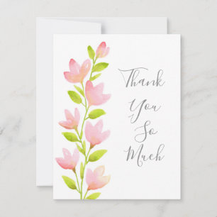 Carte De Remerciements Aquarelle rose tige florale