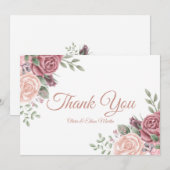 Carte De Remerciements Aquarelle rose vintage (Devant / Derrière)