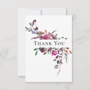 Carte De Remerciements Aquarelle rose violet Mariage de verdure fleurie
