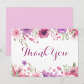 Carte De Remerciements Aquarelle Roses Feuillage Floral Remerciements (Devant / Derrière)