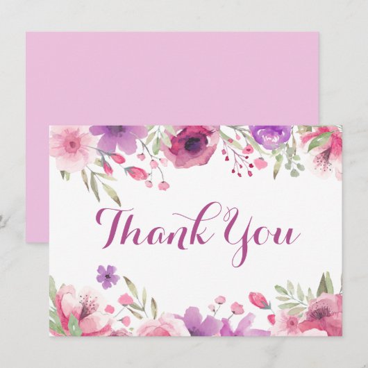 Carte De Remerciements Aquarelle Roses Feuillage Floral Remerciements (Devant / Derrière)