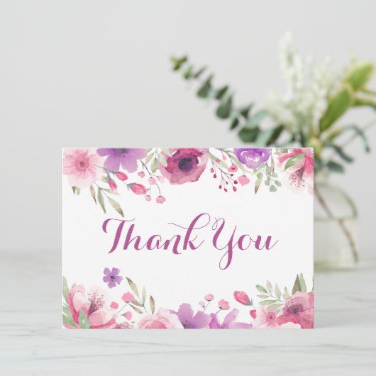 Carte De Remerciements Aquarelle Roses Feuillage Floral Remerciements (Debout devant)