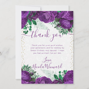 Carte De Remerciements Aquarelle Roses Fleurs Glam Violet Douces 16