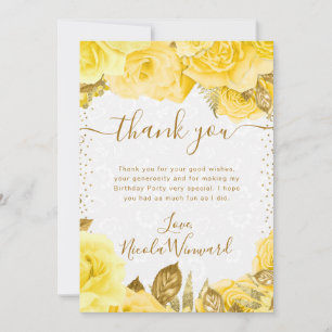 Carte De Remerciements Aquarelle Roses Fleurs Jaune Glam Anniversaire