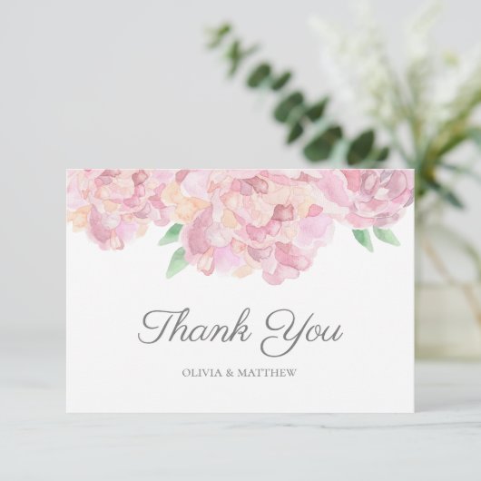 Carte De Remerciements Aquarelle roses pivoines. Mariage fleuri du jardin (Debout devant)