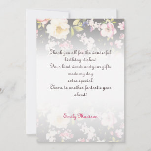 Carte De Remerciements Aquarelle Roses rose et jaune sur Noir, Anniversai