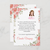 Carte De Remerciements Aquarelle Roses roses mignonnes Première communion (Devant / Derrière)