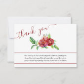 Carte De Remerciements Aquarelle Roses rouges funérailles (Devant)