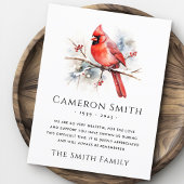 Carte De Remerciements Aquarelle rouge cardinal sympathie funéraire