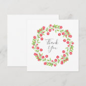 Carte De Remerciements Aquarelle rouge couronne florale (Devant / Derrière)