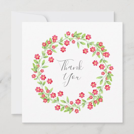 Carte De Remerciements Aquarelle rouge couronne florale (Devant)