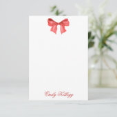 Carte De Remerciements Aquarelle rouge et blanche En vichy Bow (Debout devant)